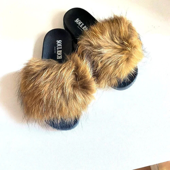 Brown Fur Real Fur Fluffy Slides NEW 10 - Picture 2 of 10